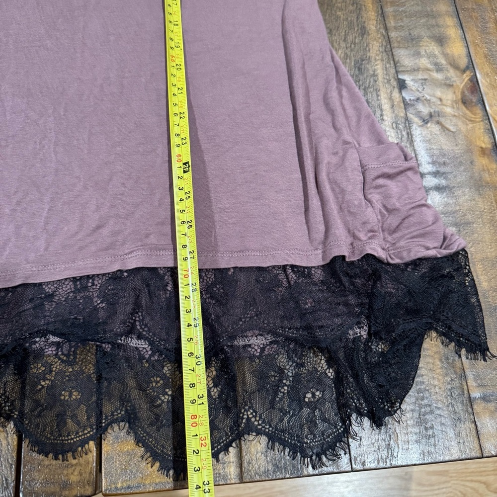 LOGO Lori Goldstein Purple Toned Brown Stretch Lace Tunic 3/4 Sleeve Shirt 1X - Picture 11 of 12